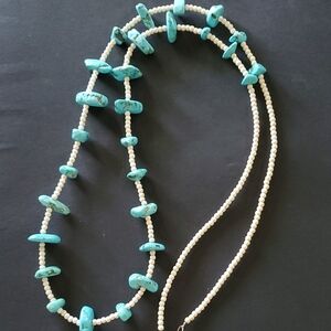 Turquoise & White Beaded Necklace